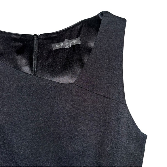 EILEEN FISHER Black Ponte Knit Asymmetric Neck Stretch Sheath Dress LBD Size 2 - Picture 12 of 16